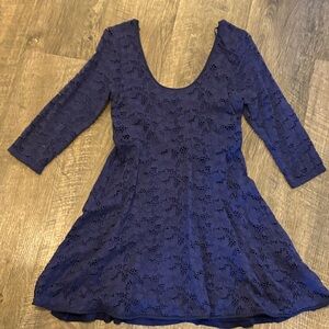 Free People Navy 3/4 Sleeve Lace Dress
